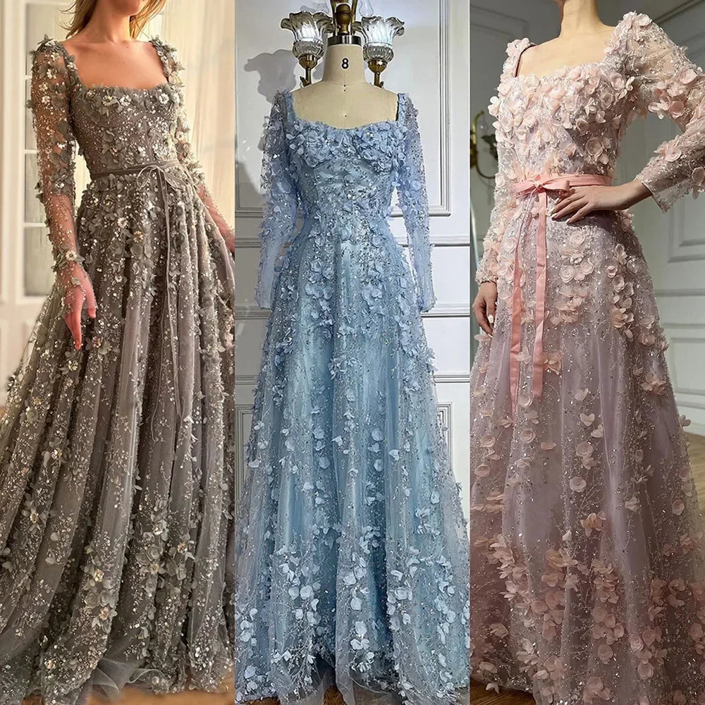 2025 Dubai Gray Lace-Up A-Line Elegant Appliques Elegant Beaded Evening Dresses For Women Wedding Party DLA72657 Customized (ZD17220)