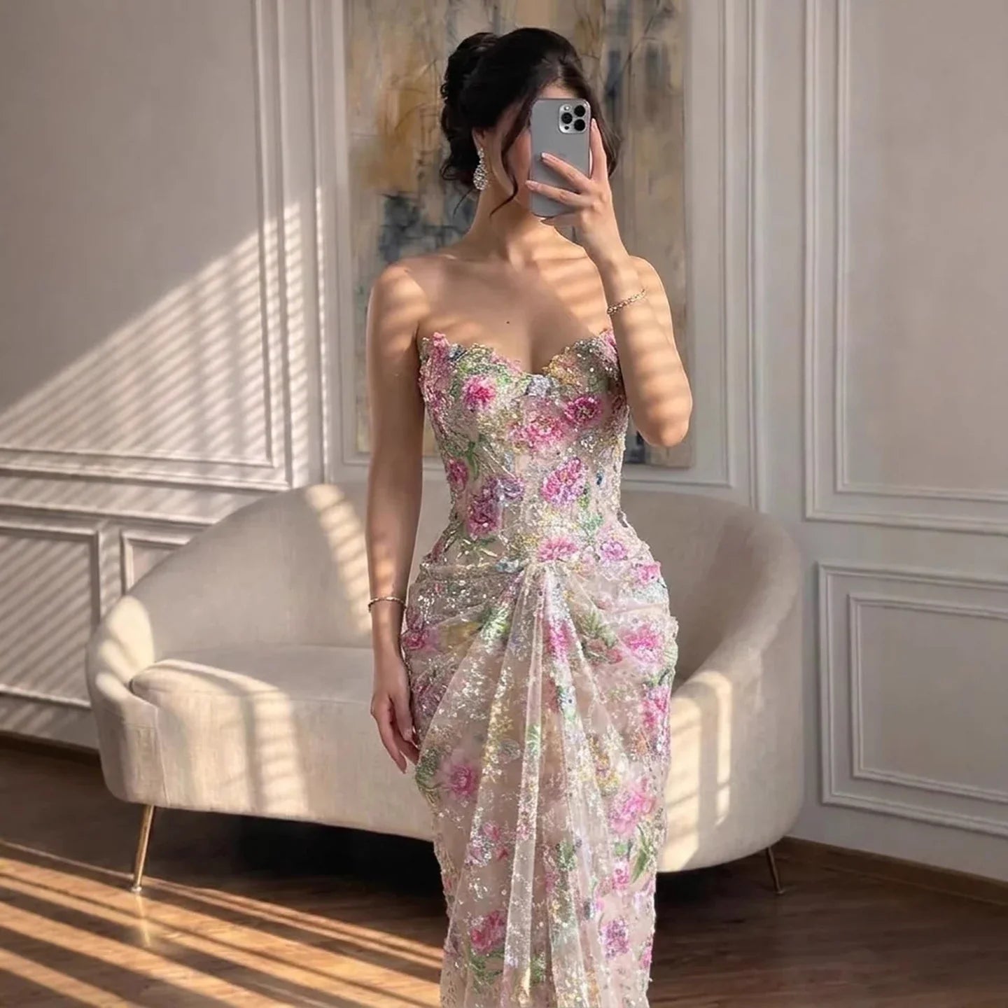 Zapdress Strapless Mermaid Evening Dress Flower Pattern Formal Wedding Party Gowns for Women 2026 Customized (ZD17224)