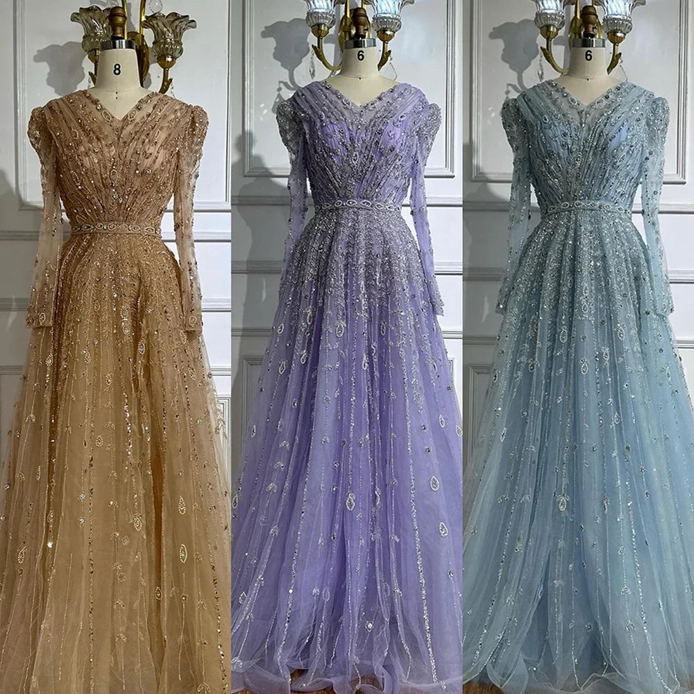 Saudi Arabic Elegant Nude A-Line Beaded Evening Dress Gown For Wedding Occasion 2025 DLA71803D Customized (ZD17240)