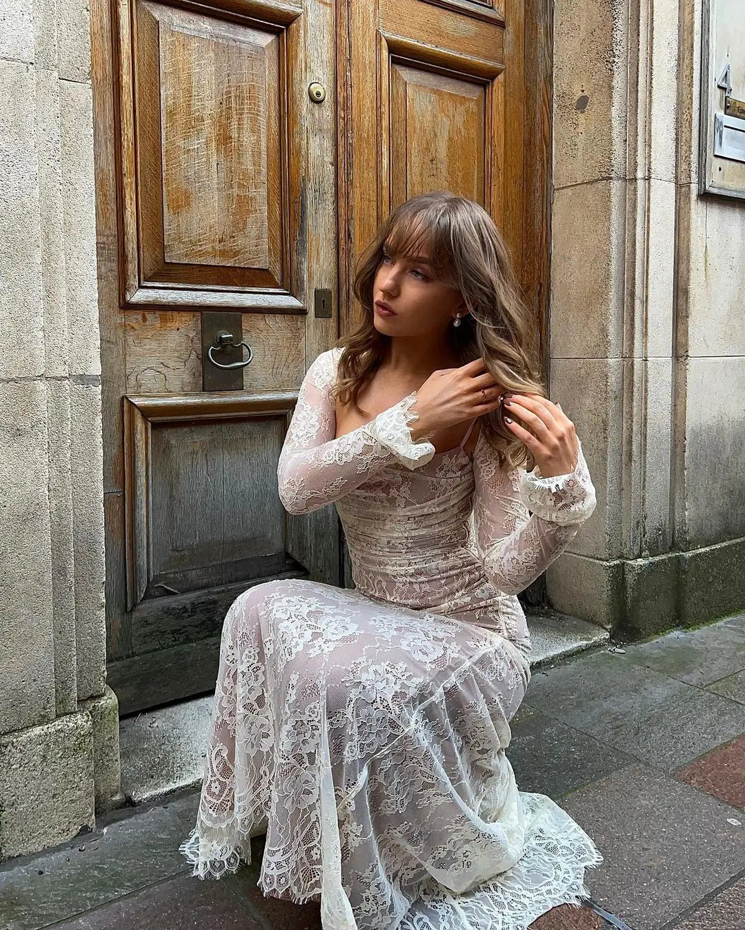 Lace Cape 2 Piece Floral Dress - View 3 | VelvetHem