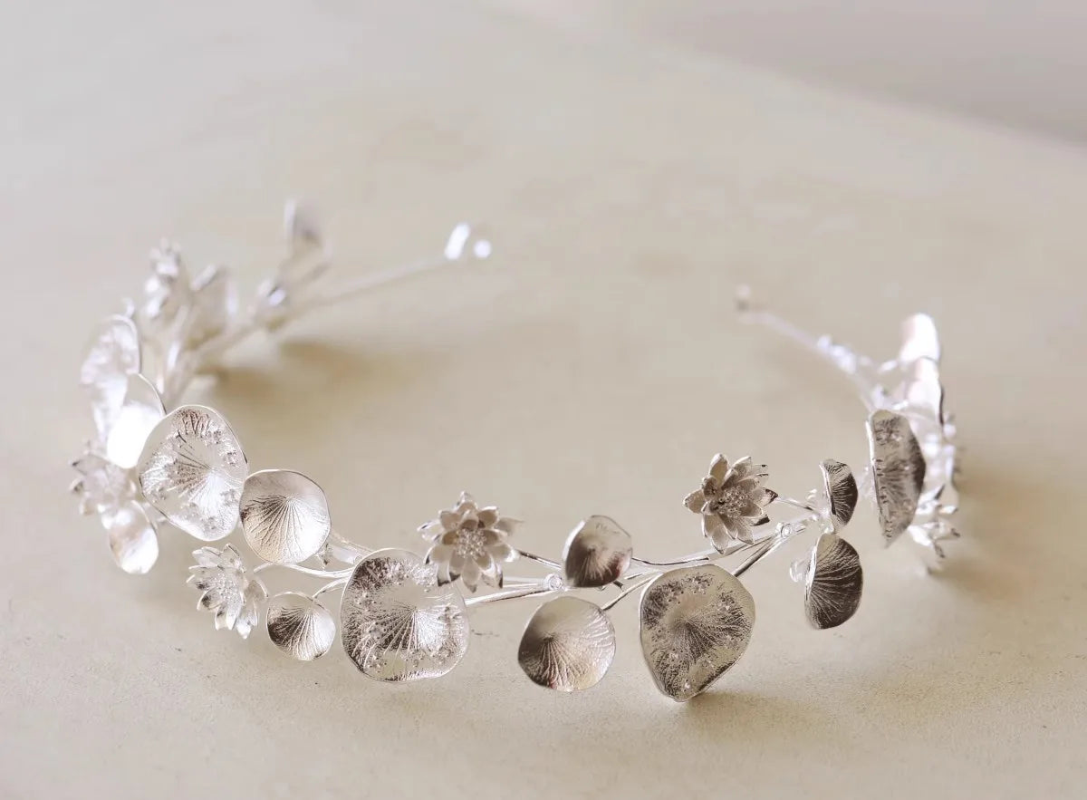 Wedding Hair Accessories Lotus Flower Headband Tiara Crystal Headpiece Crown Gift Brides Leaf Headdress Headwear Bridal Jewelry - View 7 | FashionDia