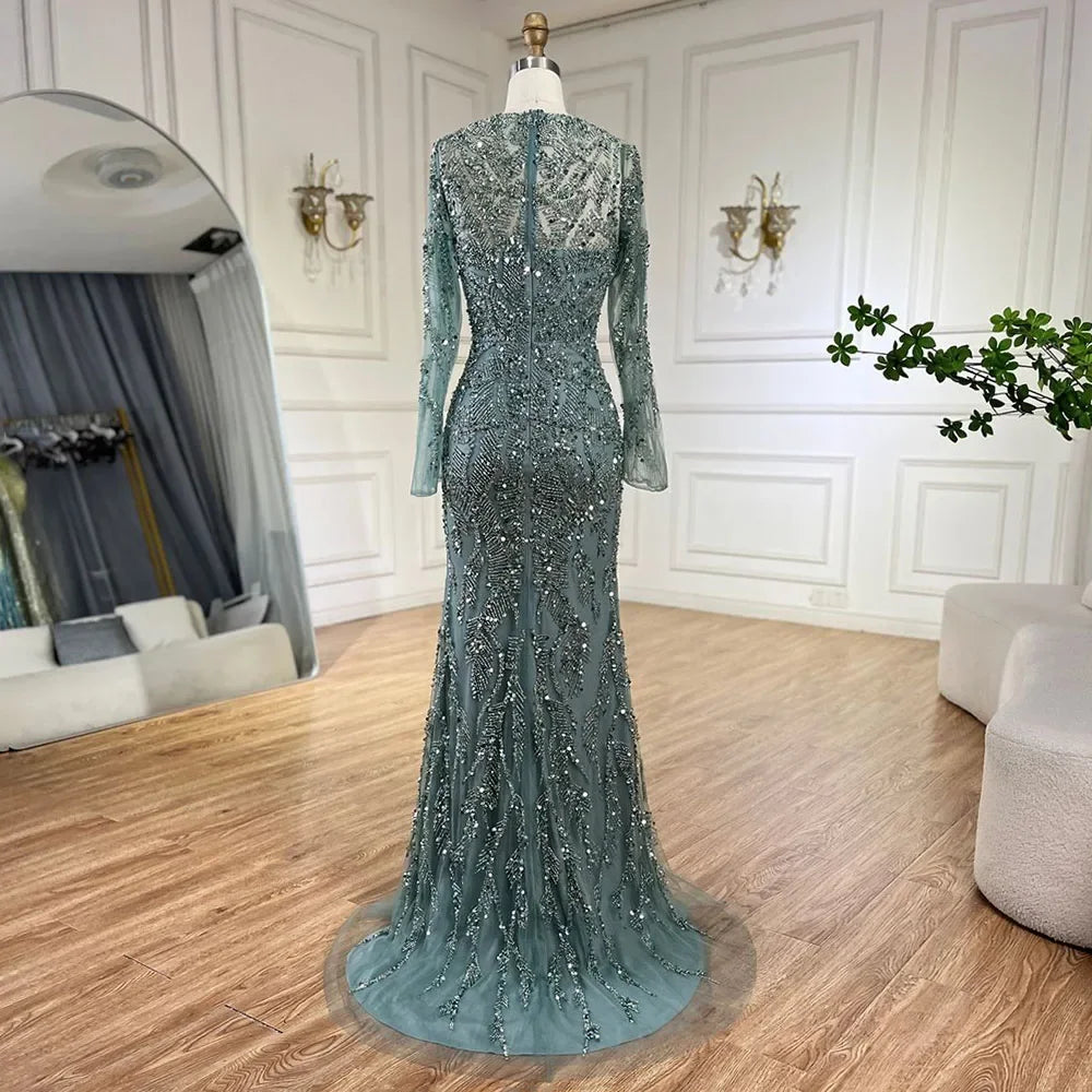 Zapdress Customized Turquoise Mermaid Party Gown Overskirt Beaded Evening Dress for Women Wedding 2024 (ZD17228)