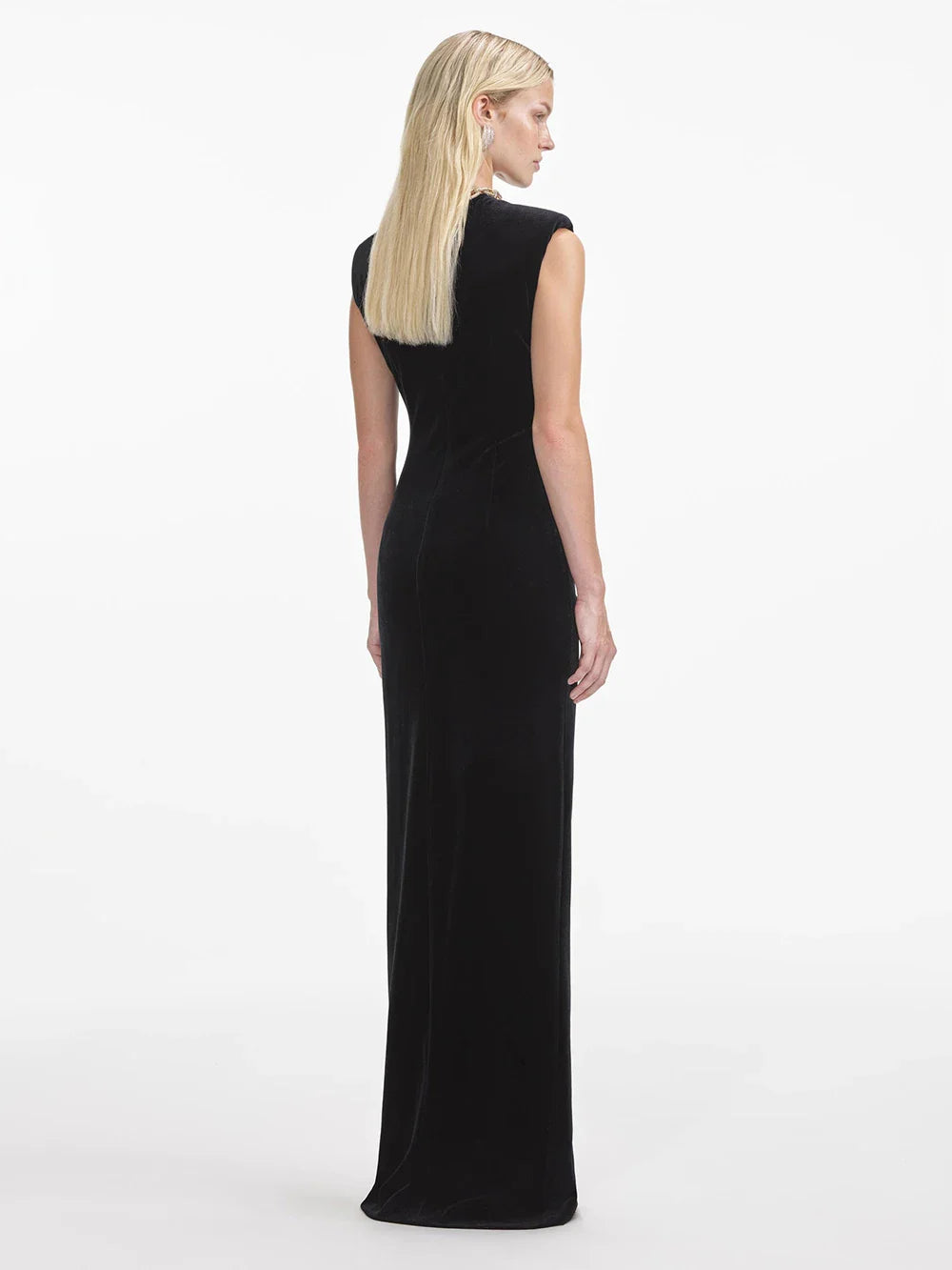 Elegant Diamond Chain High Waist hollow out Velvet Long Dress Women Sleeveless Shoulder Pad Dresses Female Evening Dresses Lady