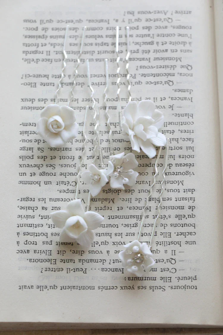 Wedding Accessories Silver Color Head Pieces Women Hair Pin Clip For Brides Girl Party Porcelain Flower Hairpin Bridal Jewelry