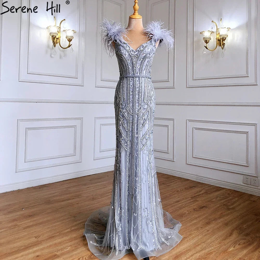 Zapdress Customized Lilac Feathers Beaded Mermaid Evening Dresses 2025 Elegant Party Gowns for Women (ZD17297)
