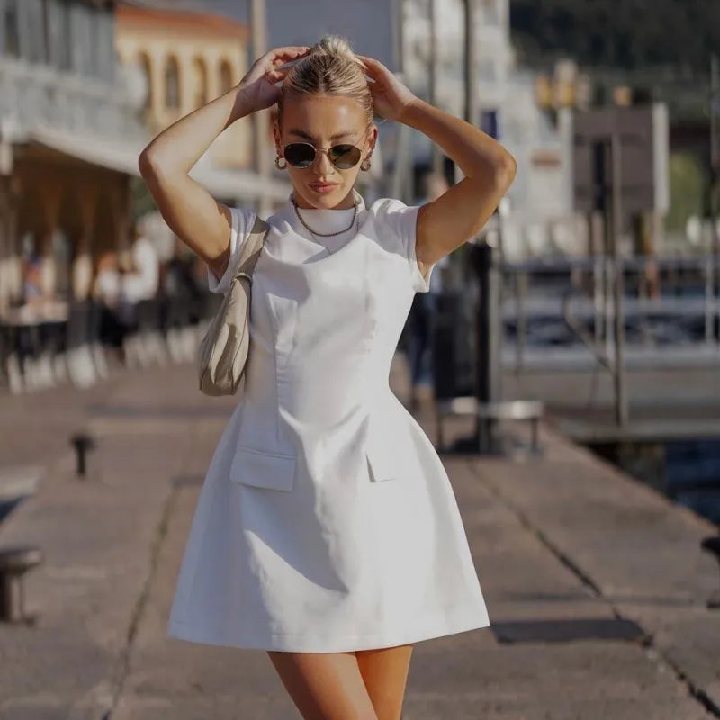 Ailsa Slim Solid Pockets Mini Dress