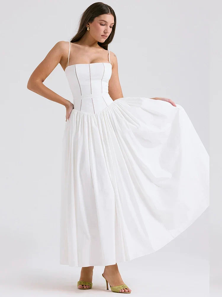 White Spaghetti Strap Backless Midi Dress - View 3 | VelvetHem