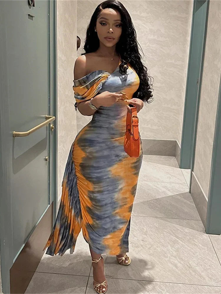 Side Split Skew Collar Tassel Midi Dress