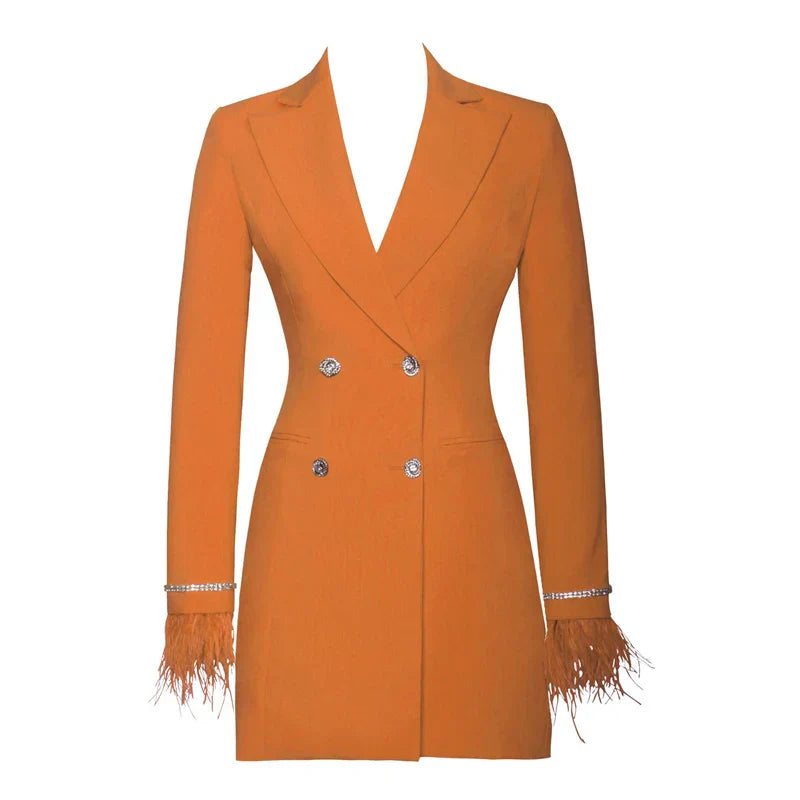 Diamond Button Cuffs Chain Feather Jacket
