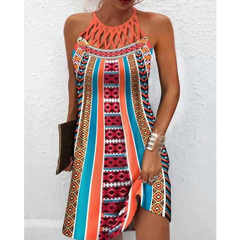 Marianela Elevated Printed Dress with Halters Everyday Luxe Edit