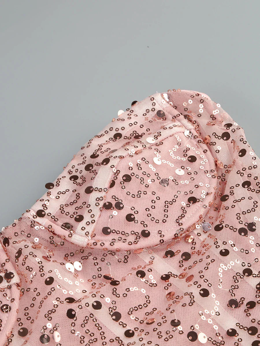Pink Strapless See Through Long Dress