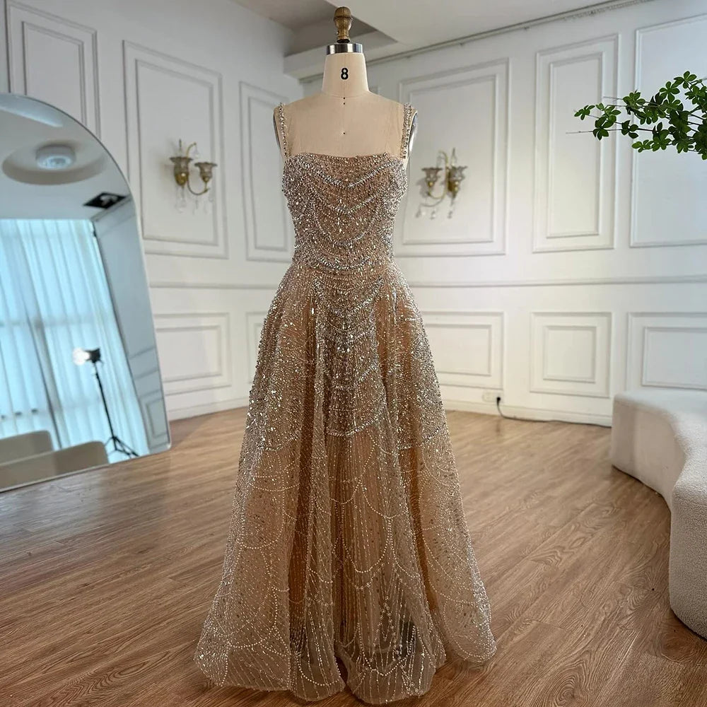 Zapdress Customized Nude Prom Dress Spaghetti Strap Lace-up Back Evening Gown Crystal Beaded Party Gwons for Women DLA72983A (ZD17352)