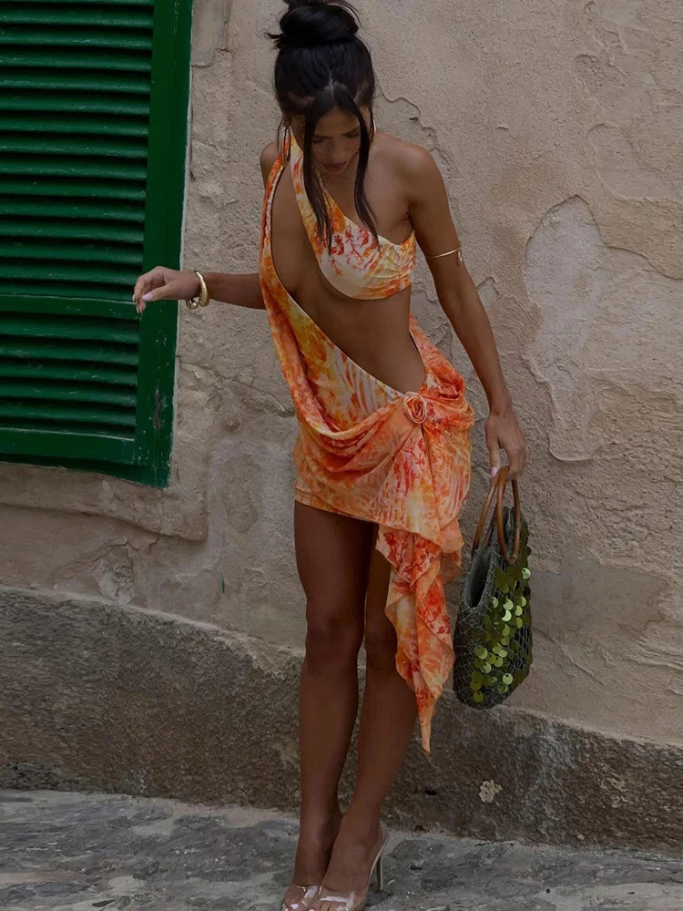 Leopard Tassel Flower Hollow Mini Dress - View 5 | VelvetHem