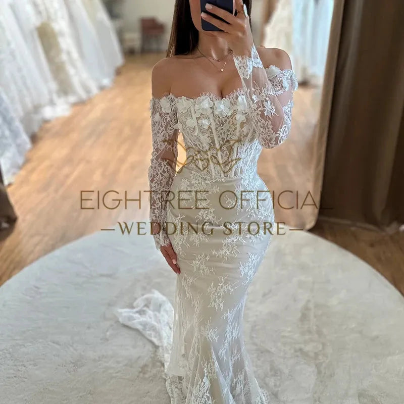 Women Mermaid Wedding Dresses Off The Shoulder Appliques Lace Bridal Dress Formal Wedding Ball Prom Gowns Customized