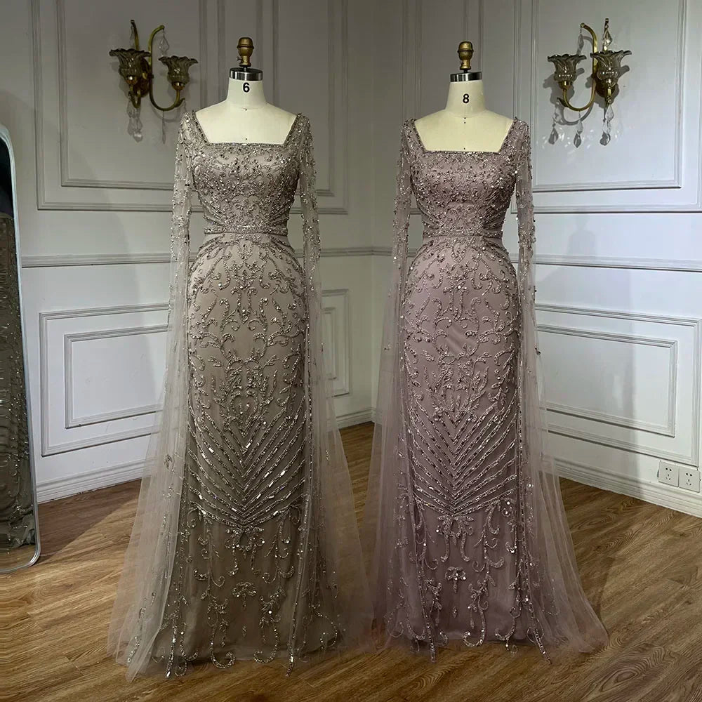 Zapdress 2026 Dubai Pink Mermaid Long Evening Dress with Beaded Cape Gown for Wedding Occasion DLA72400A Customized (ZD17244)