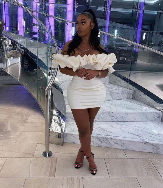 Thigh Length Ruffle Sleeve Pretty Off Shoulder Black Girl Homecoming Dress Cocktail Dresses (ZD12625)