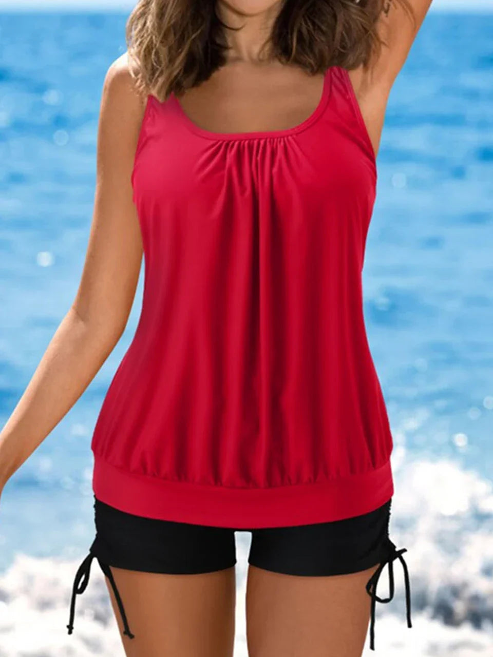 Drawstring Printed Tankini Two Piece Set