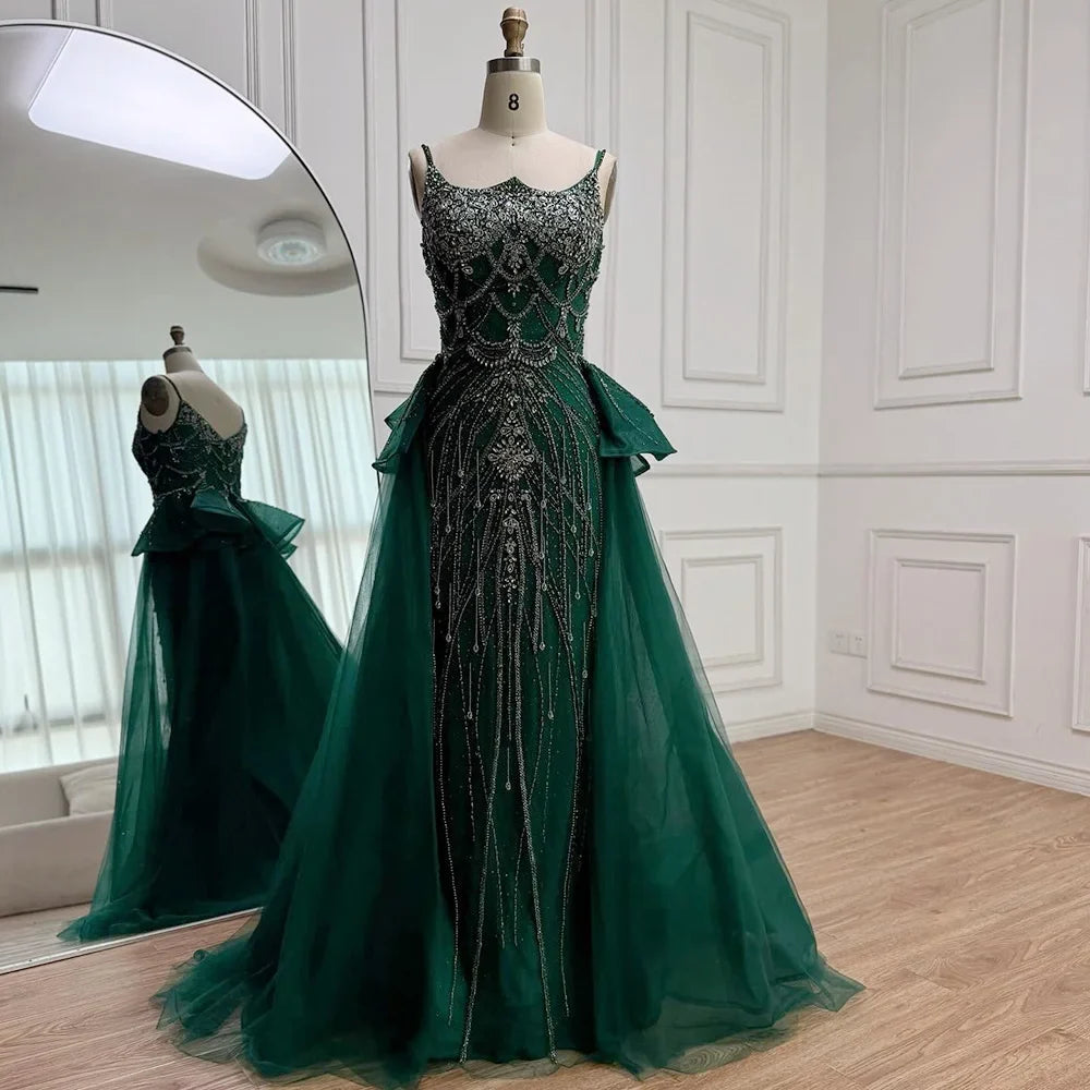 Zapdress Pink Spaghetti Strap Mermaid Beaded Evening Dresses with Overskirt Formal Party Gowns for Women DLA72810 Customized (ZD17232)