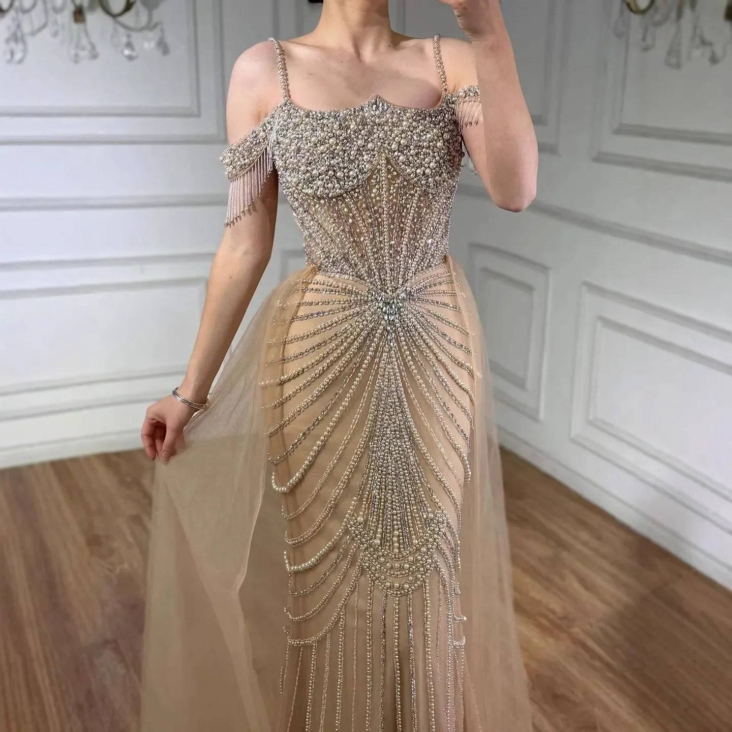 Zapdress 2026 Mermaid Evening Gowns Pearl Beaded Tassel Formal Party Dresses for Wedding Guest DLA73148B Customized (ZD17311)