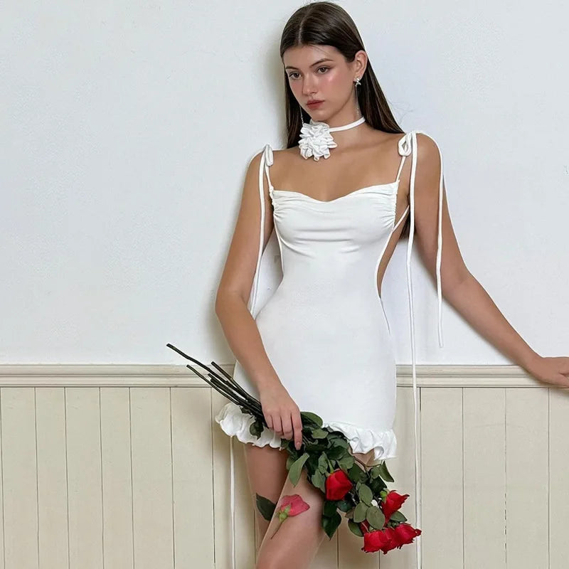 Open Back Lace Up Slim Fit Short Slip Dress - View 6 | VelvetHem