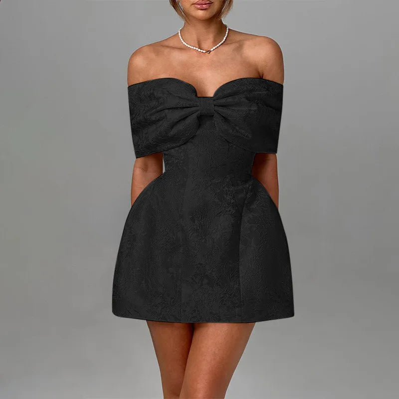 Jacquard Bow Strapless Backless Mini Dress - View 6 | VelvetHem