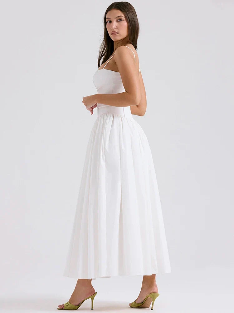 White Spaghetti Strap Backless Midi Dress - View 4 | VelvetHem