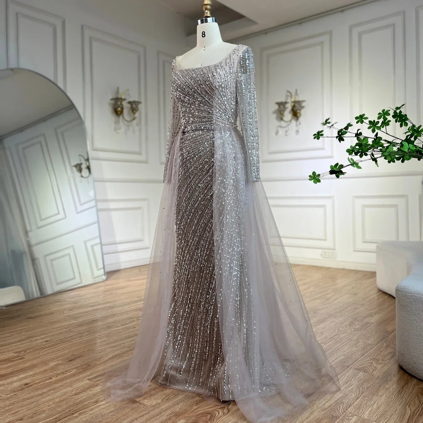 Zapdress Silver Beaded Mermaid Evening Dress with Detachable Skirt Formal Party Gown 2025 For Women DLA71618L Customized (ZD17281)