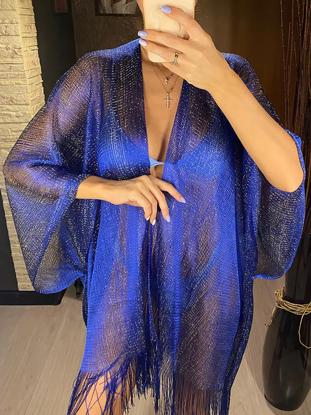 Fringe Tassel Mesh Beach Cover Up
