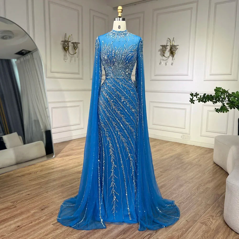 Zapdress Customized Caramel Mermaid Beaded Cape Sleeves Evening Dresses 2024 Dubai Party Gowns for Women Wedding DLA71885A (ZD17280)
