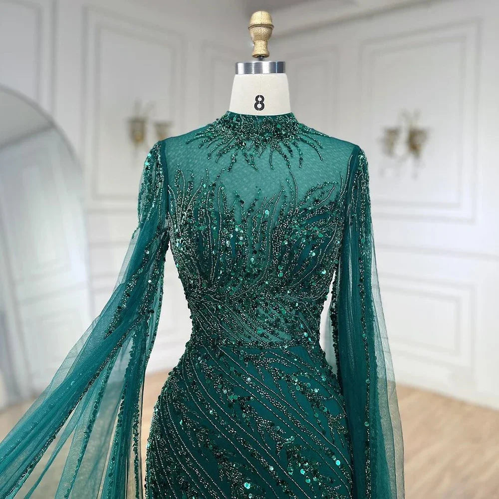 Zapdress Customized Caramel Mermaid Beaded Cape Sleeves Evening Dresses 2024 Dubai Party Gowns for Women Wedding DLA71885A (ZD17280)