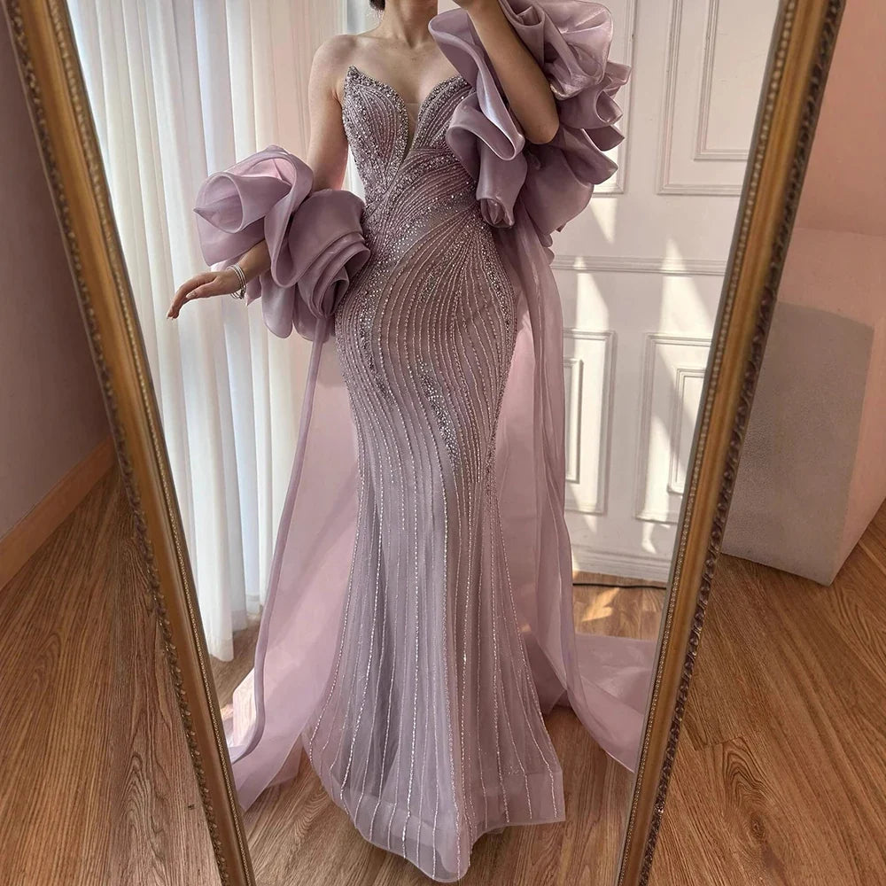 Zapdress Pink Strapless Mermaid Beaded Evening Dresses with Cape Elegant Party Gowns for Women Customized (ZD17223)
