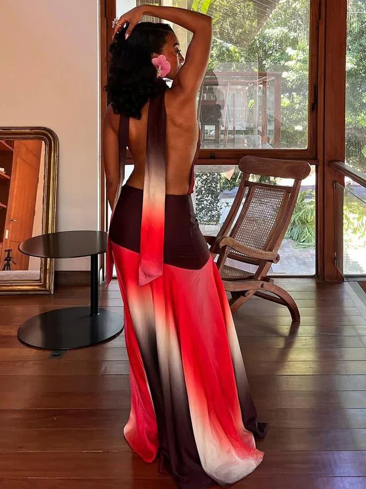 Patchwork Tassel Halter Maxi Dress - View 4 | VelvetHem