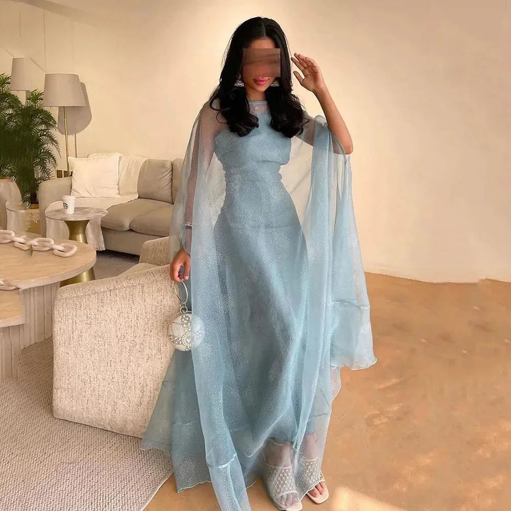 Shiny Glitter Party Dresses Saudi Arabic Mermaid Evening Dress With Cape Formal Special Events Birthday Prom Gowns As Picture