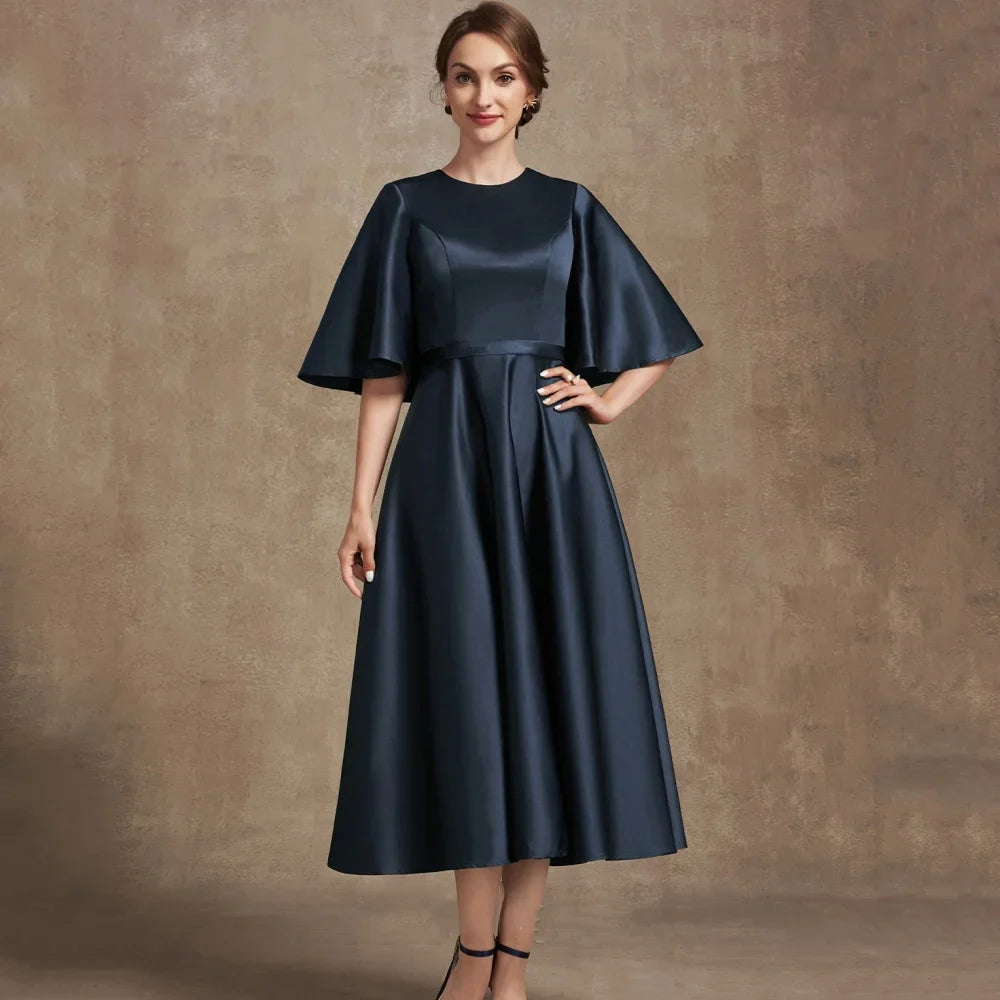 Mother Of The Bride Dress - Simple Customized Elegant Bridal Dress A Line O Neck Wedding Party Gowns Formal Occasion Tea-length Mother Dresses For Bride New picture color