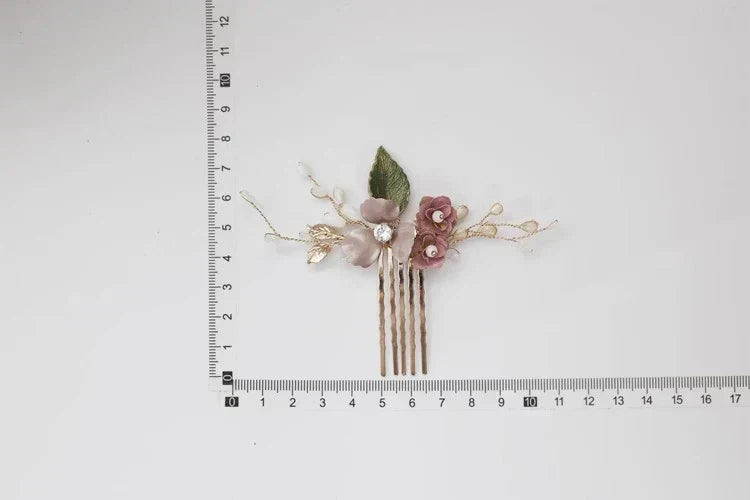 Wedding Accessories Pink Flower Hairpin Leaf Hair Comb Pin Clip For Brides Bridesmaids Crystal Pearl Head Piece Bridal Jewelry b