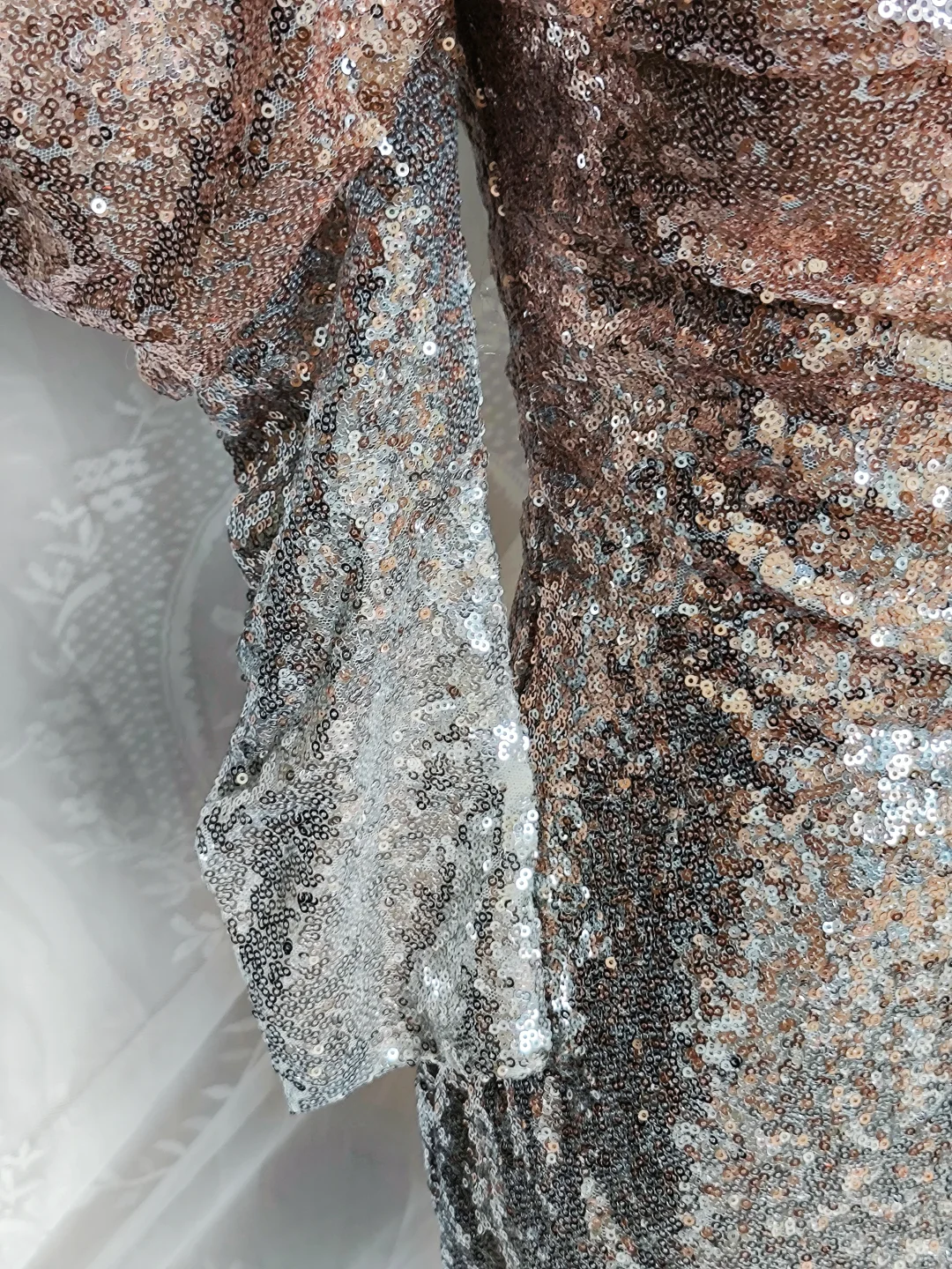Vintage Champagne Ombre Sequin Cocktail Dress Off-the-Shoulder 6th Grade Homecoming Dresscc - View 5 | FashionDia