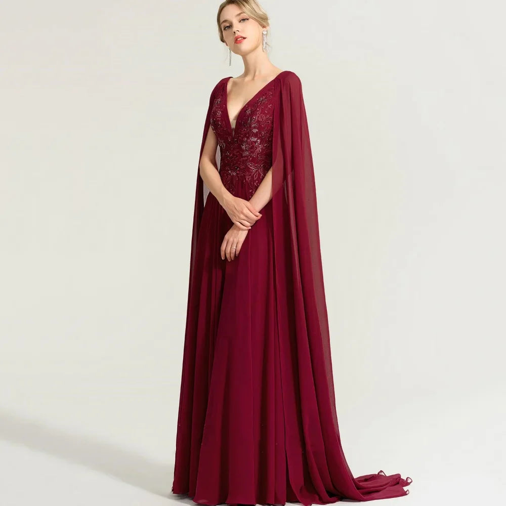 Customized Chiffon V Neck Bridal Dress Elegant Appliques A Line Wedding Party Gowns For Bride Button Shawl Formal Mother Dresses