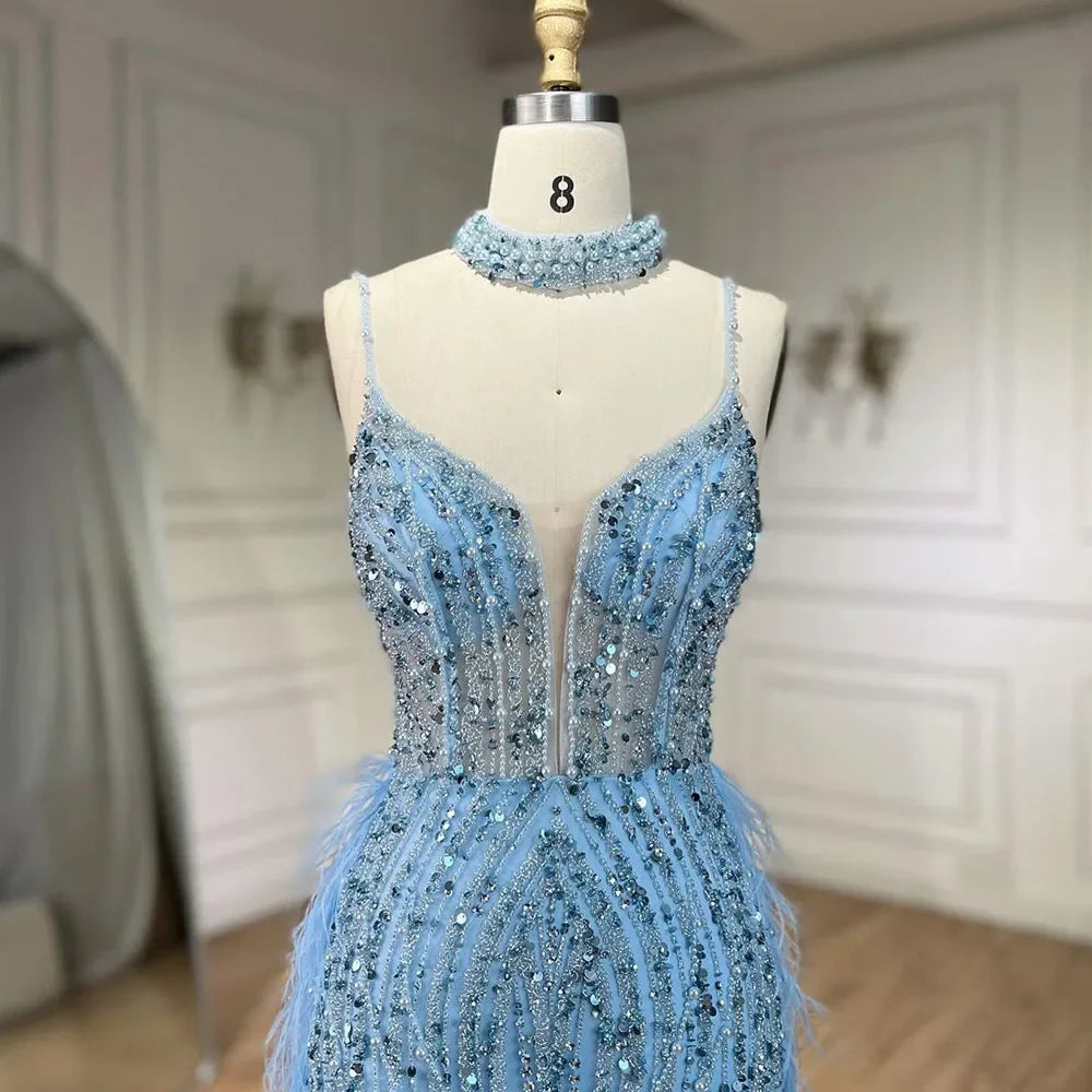 Zapdress Customized White Nude Mermaid Beaded Feather Evening Gowns 2026 Wedding Party Prom Dresses For Women (ZD17271)