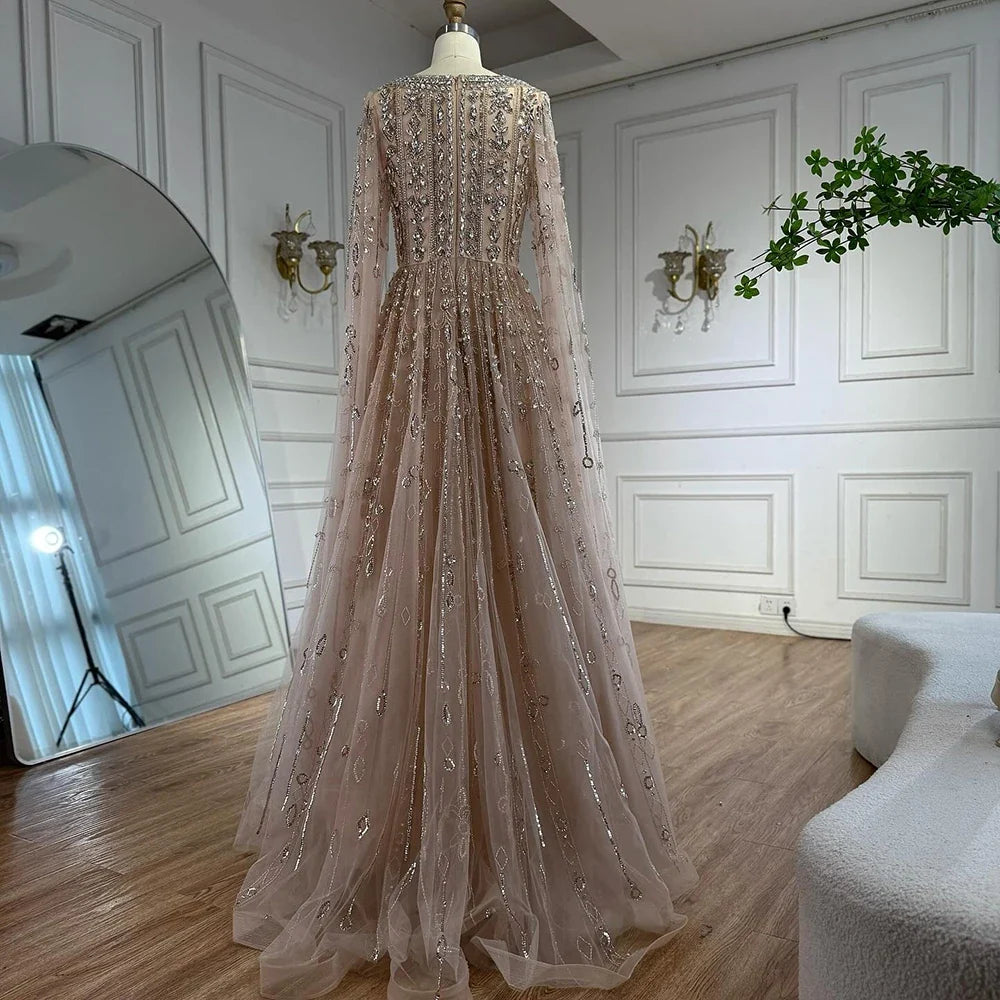 Zapdress Customized 2025 Wine Red A Line Cape Sleeves Luxury Beaded Evening Dresses Formal Party Gowns for Women (ZD17218)