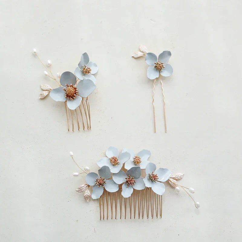 Wedding Accessories Blue Flower Hair Comb Pin Clip Leaf Hairpins For Brides Bridesmaids Women Headpiece Headband Bridal Jewelry d