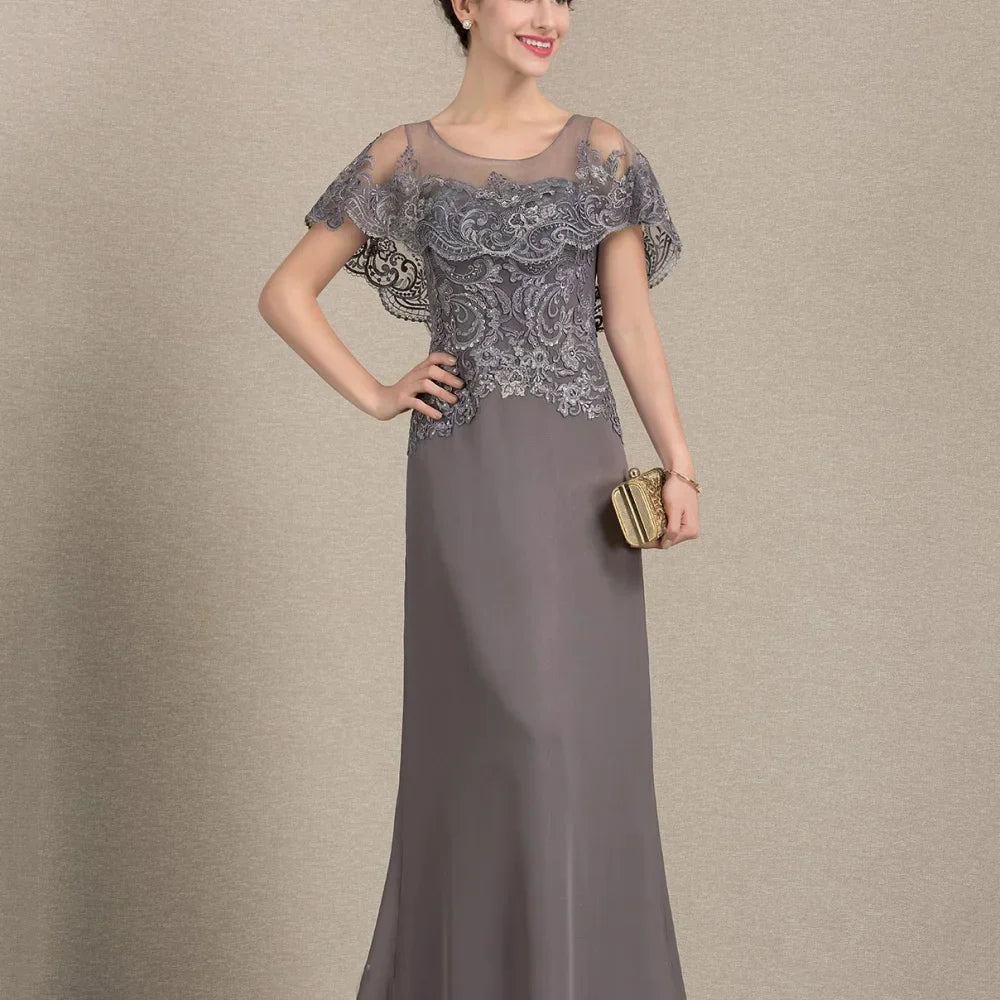 Customized Elegant Chiffon Bridal Dress Straight Lace Wedding Party Gowns Formal Occasion Mother Dresses For Bride as picture