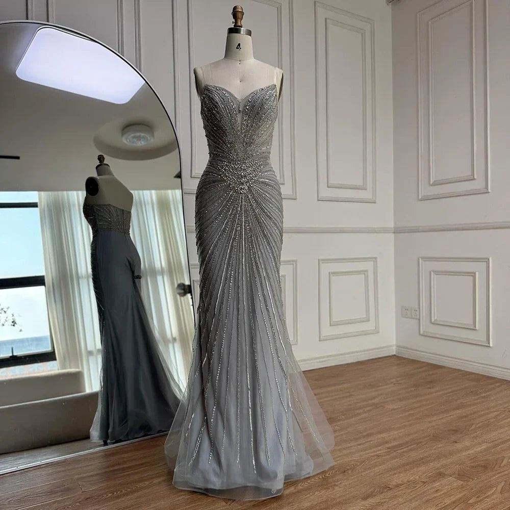 Zapdress Nude Mermaid Tassel Beaded Evening Dress with Detachable Overskirt Formal Party Gown for Women DLA73182 Customized (ZD17178)