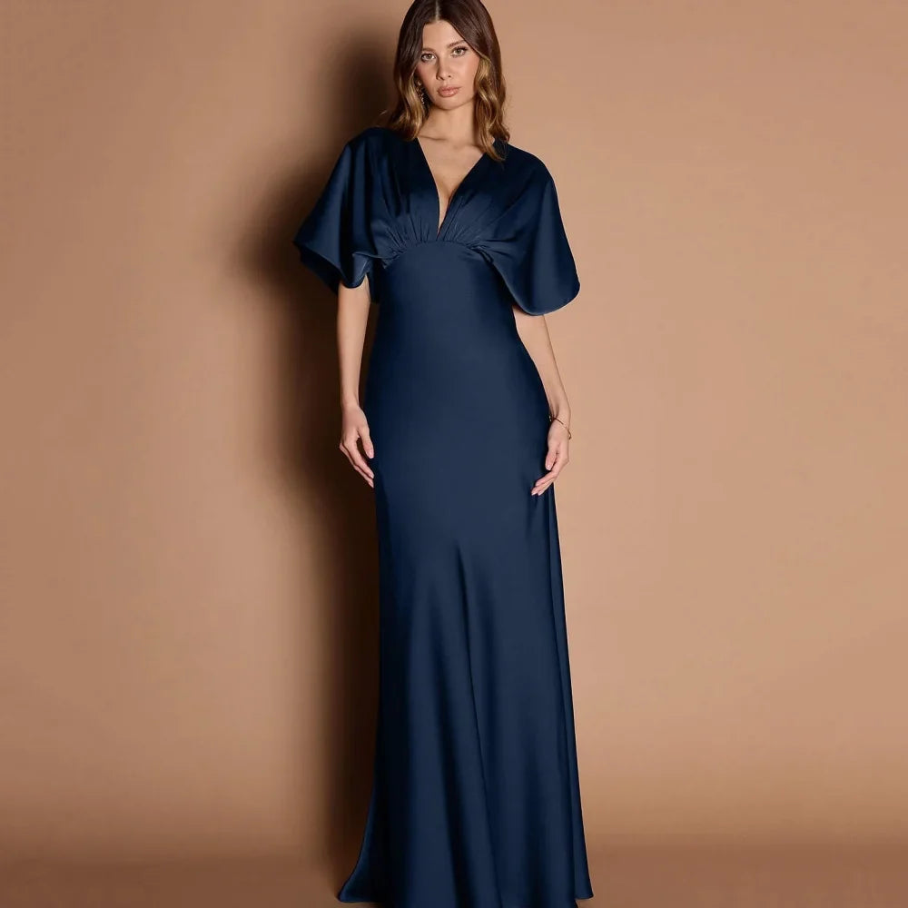 Customized Simple Mermaid Mother Dresses For Bride V Neck Wedding Party Gowns Short Sleeve New Formal Bridal Dress