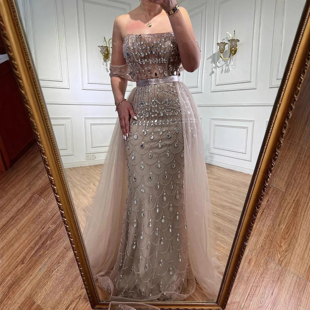 Zapdress Customized 2026 Red Off Shoulder Mermaid Beaded Overskirt Evening Dress Wedding Party Gowns for Women (ZD17316)