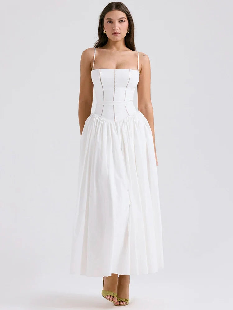 White Spaghetti Strap Backless Midi Dress - View 2 | VelvetHem