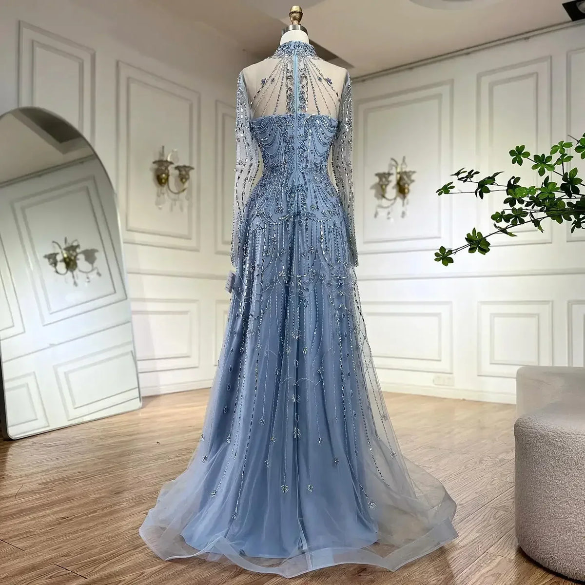 Zapdress Caramel A-Line Long Sleeves Muslim Evening Gowns Luxury Beaded Party Dress for Women 2025 Customized (ZD17270)