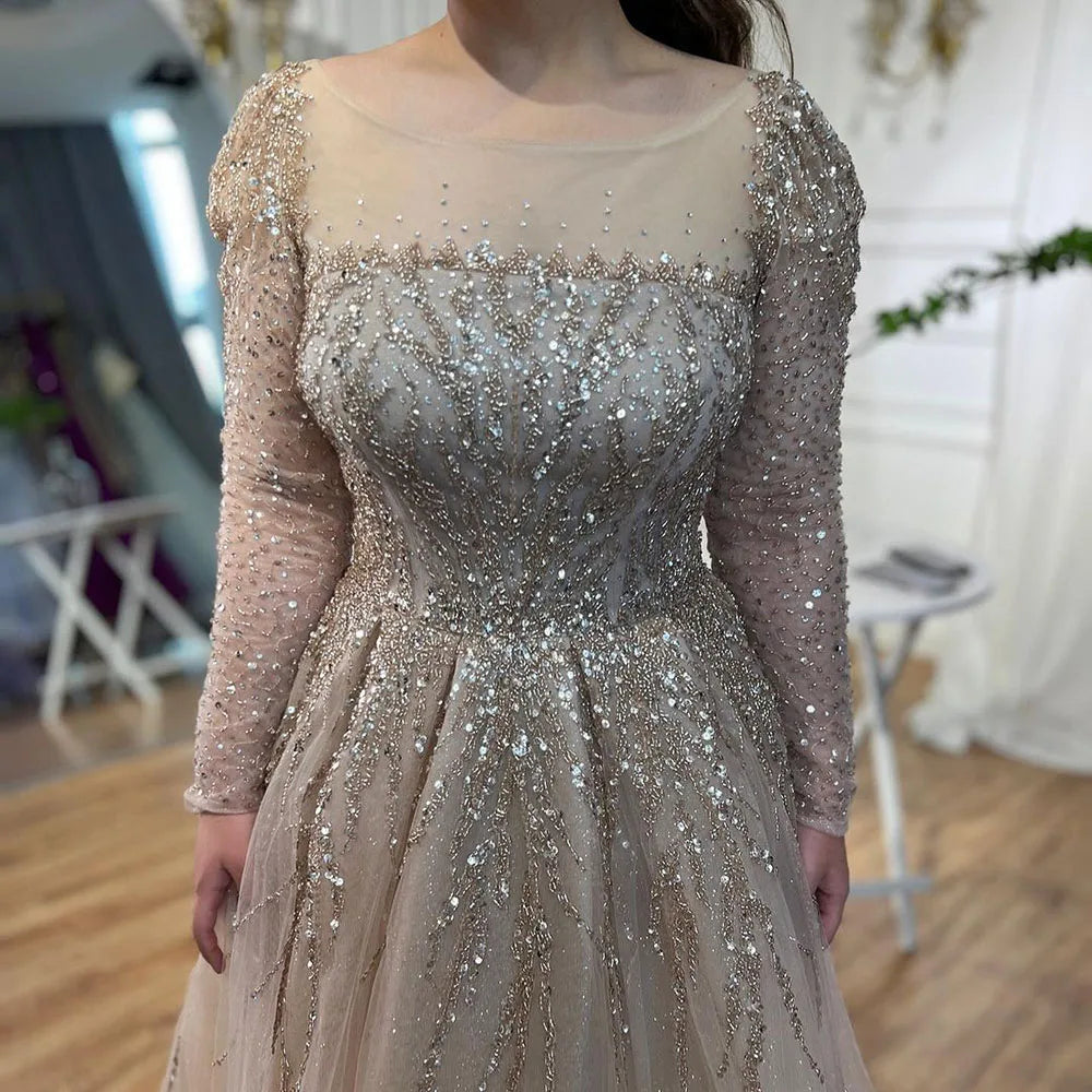 Zapdress Customized Pink Long Sleeves A Line Beaded Dubai Evening Dresses Party Gowns 2025 For Women Wedding (ZD17248)