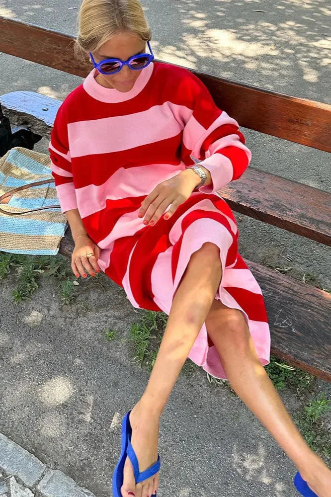 Julieta Exclusive Easygoing Striped Midi Dress Statement Occasion Edit