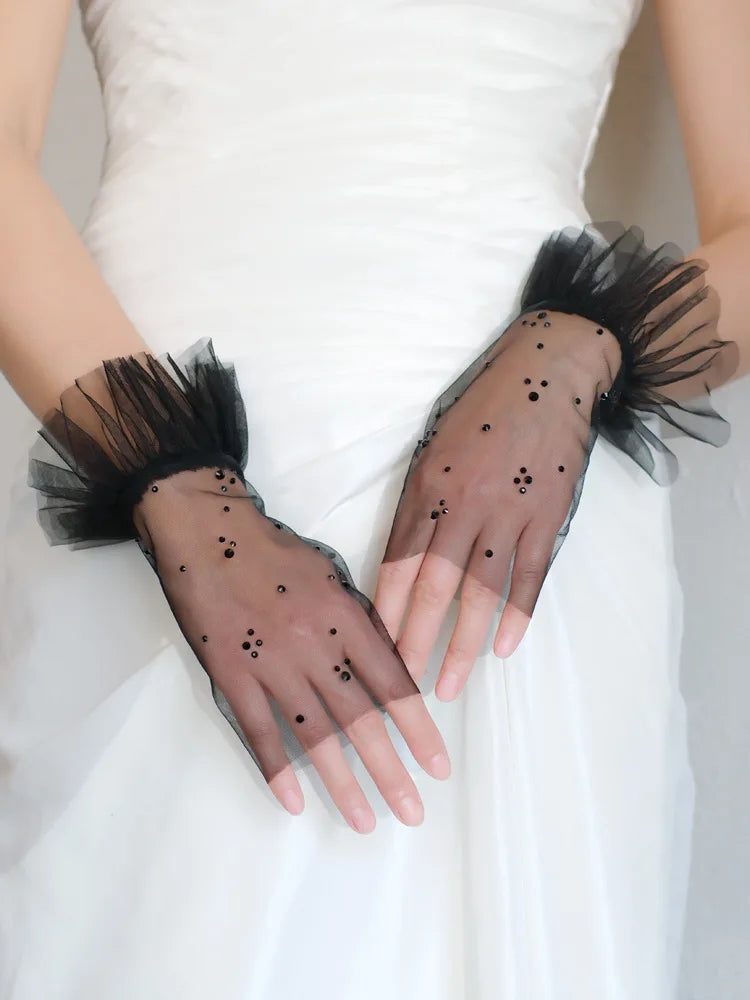 Short Bridal Gloves White Black Wedding Glove For Women Girl Party Evening Dress Jewelry Brides Accessories