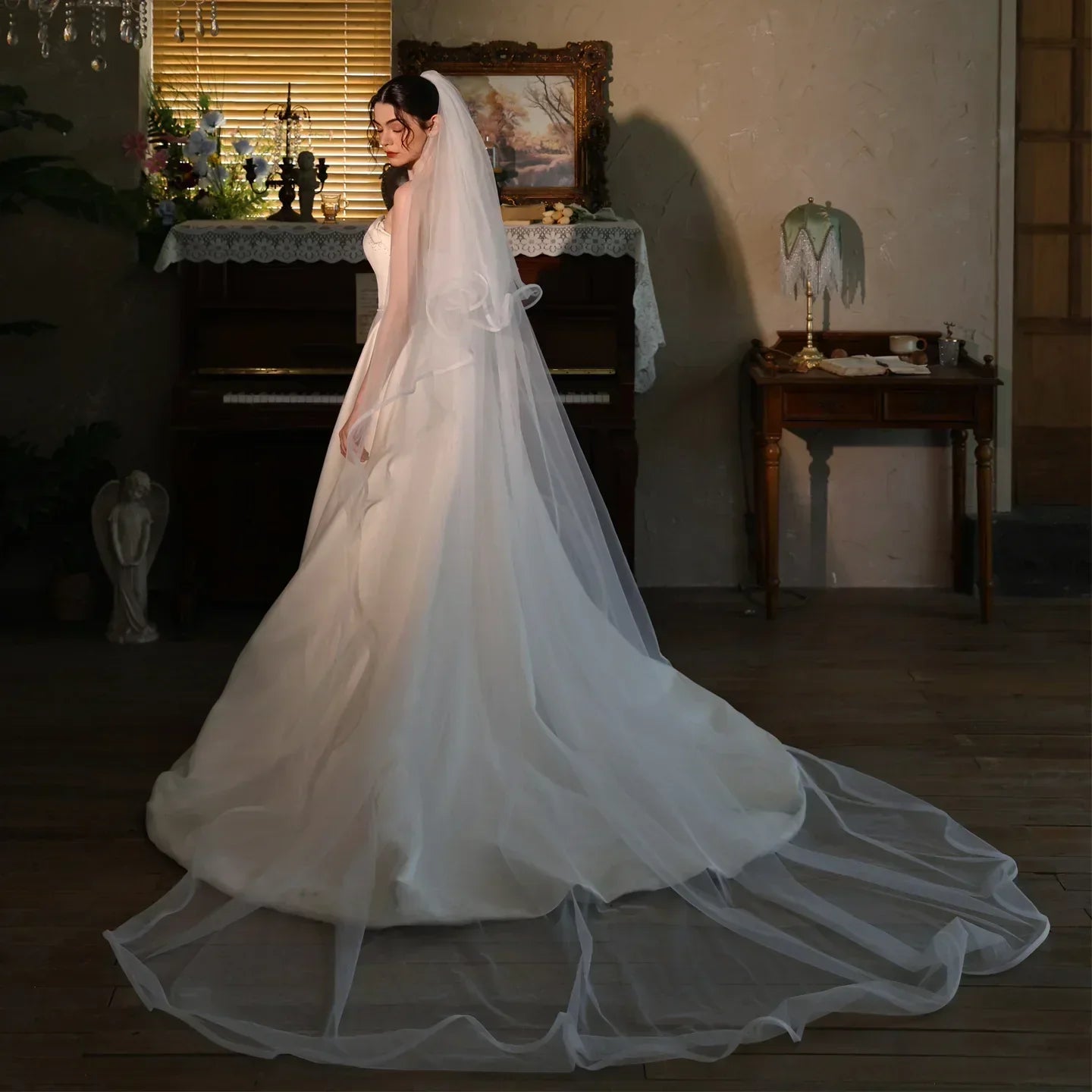 White Bridal Veil With Comb Wedding Veils For Brides Evening Dinner Party Dress Women Girl Gifts Hair Accessories Jewelry